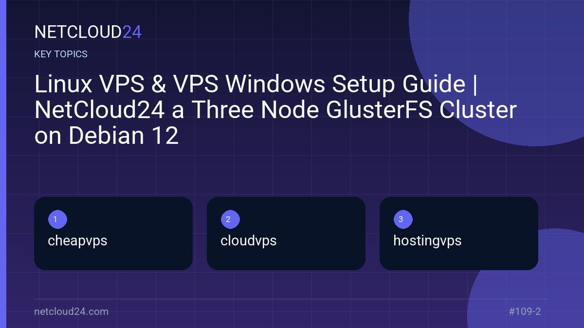 Key topics covered in Linux VPS & VPS Windows Setup Guide | NetCloud24 a Three Node GlusterFS Cluster on Debian 12