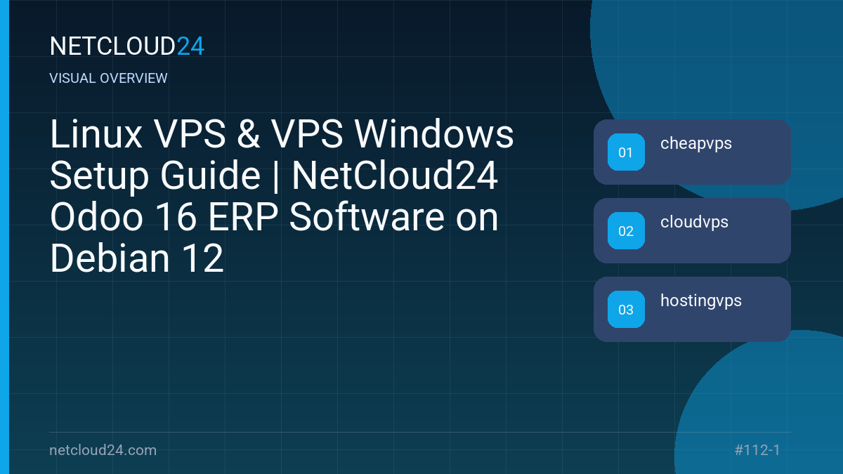 Visual overview of Linux VPS & VPS Windows Setup Guide | NetCloud24 Odoo 16 ERP Software on Debian 12