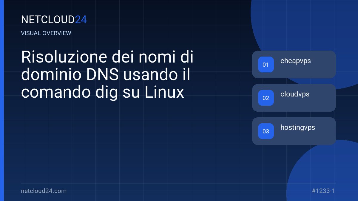 Visual overview of Risoluzione dei nomi di dominio DNS usando il comando dig su Linux
