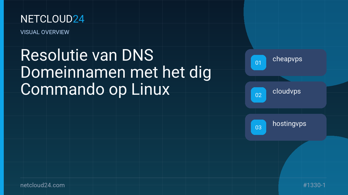 Visual overview of Resolutie van DNS Domeinnamen met het dig Commando op Linux