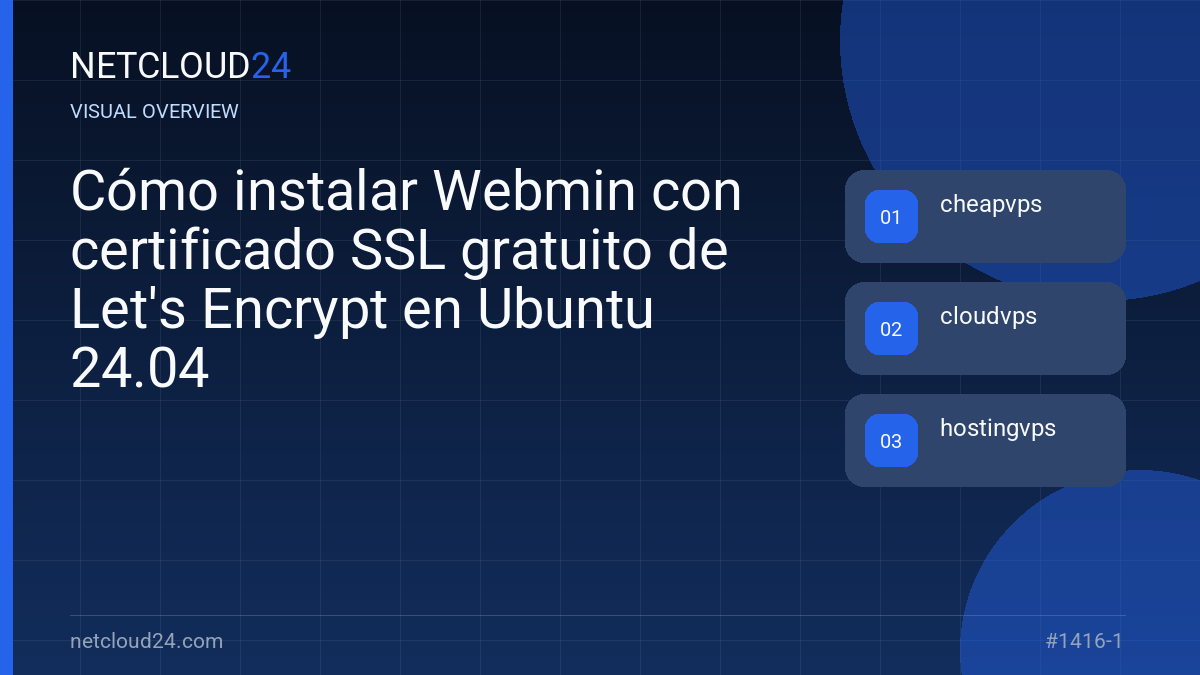 Visual overview of Cómo instalar Webmin con certificado SSL gratuito de Let's Encrypt en Ubuntu 24.04