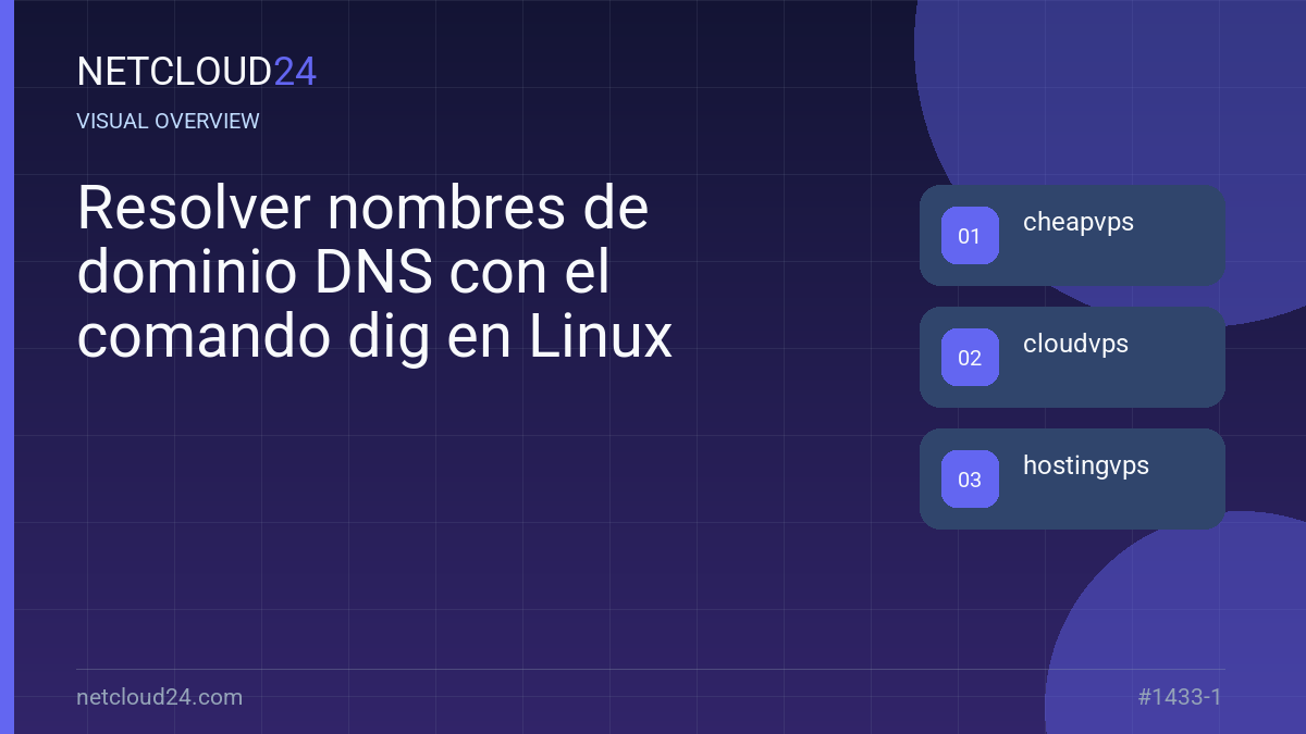 Visual overview of Resolver nombres de dominio DNS con el comando dig en Linux