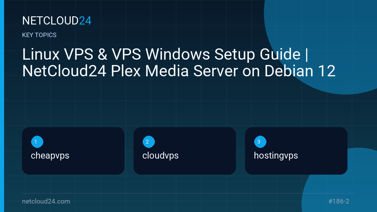Key topics covered in Linux VPS & VPS Windows Setup Guide | NetCloud24 Plex Media Server on Debian 12