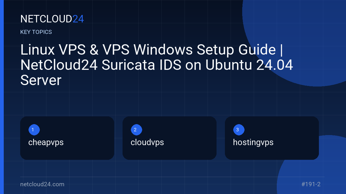 Key topics covered in Linux VPS & VPS Windows Setup Guide | NetCloud24 Suricata IDS on Ubuntu 24.04 Server