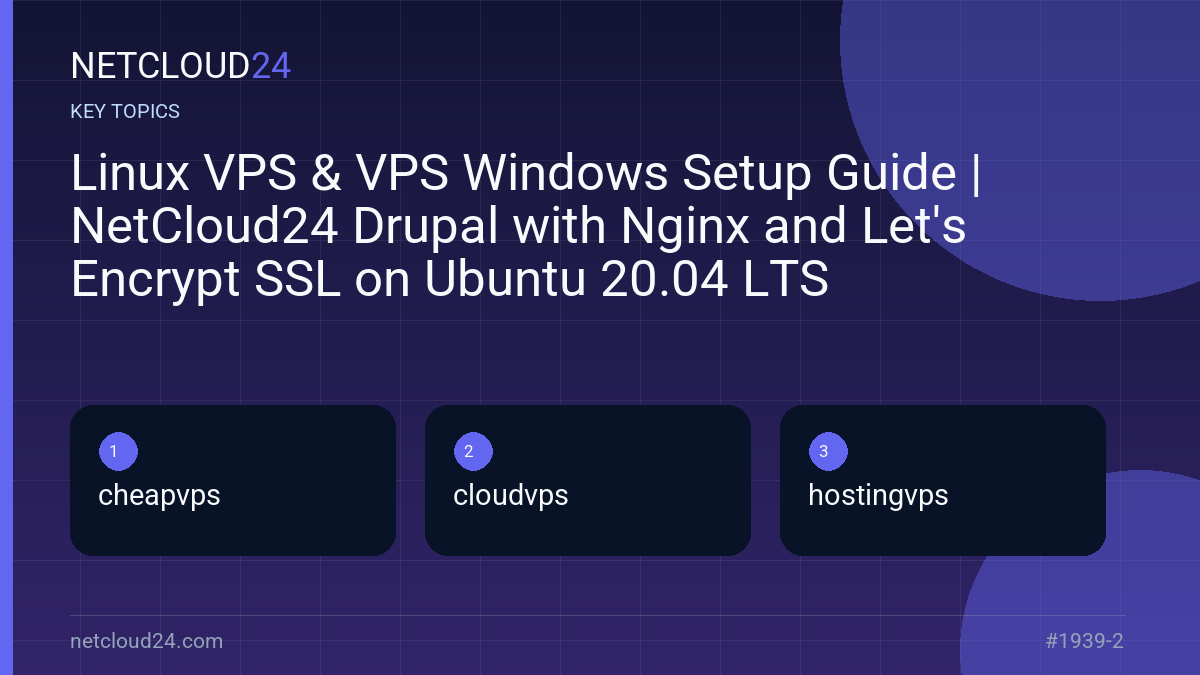 Key topics covered in Linux VPS & VPS Windows Setup Guide | NetCloud24 Drupal with Nginx and Let's Encrypt SSL on Ubuntu 20.04 LTS
