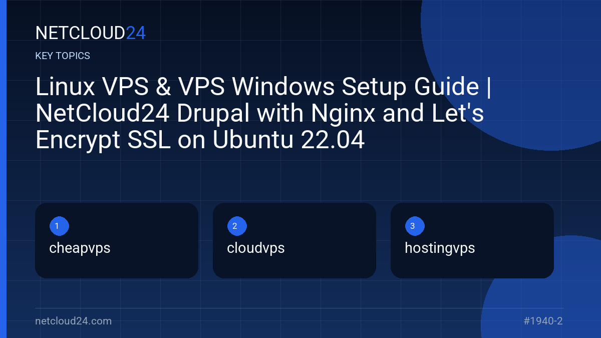 Key topics covered in Linux VPS & VPS Windows Setup Guide | NetCloud24 Drupal with Nginx and Let's Encrypt SSL on Ubuntu 22.04