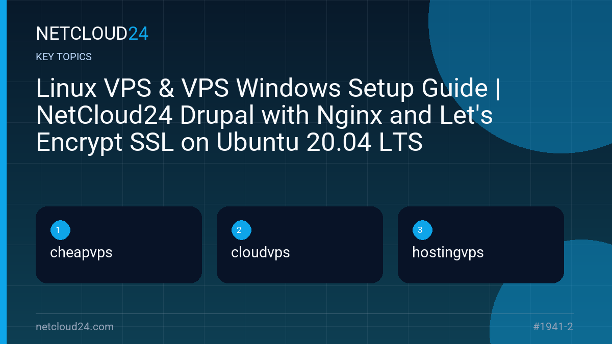 Key topics covered in Linux VPS & VPS Windows Setup Guide | NetCloud24 Drupal with Nginx and Let's Encrypt SSL on Ubuntu 20.04 LTS
