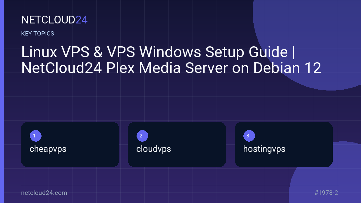Key topics covered in Linux VPS & VPS Windows Setup Guide | NetCloud24 Plex Media Server on Debian 12