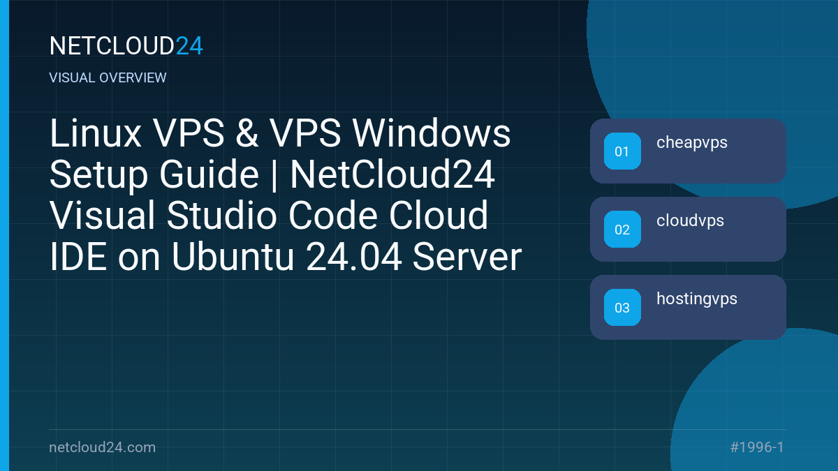 Visual overview of Linux VPS & VPS Windows Setup Guide | NetCloud24 Visual Studio Code Cloud IDE on Ubuntu 24.04 Server