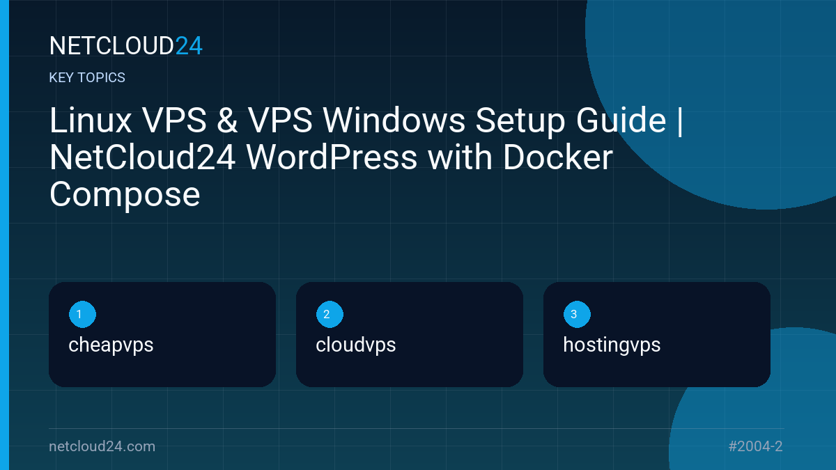 Key topics covered in Linux VPS & VPS Windows Setup Guide | NetCloud24 WordPress with Docker Compose