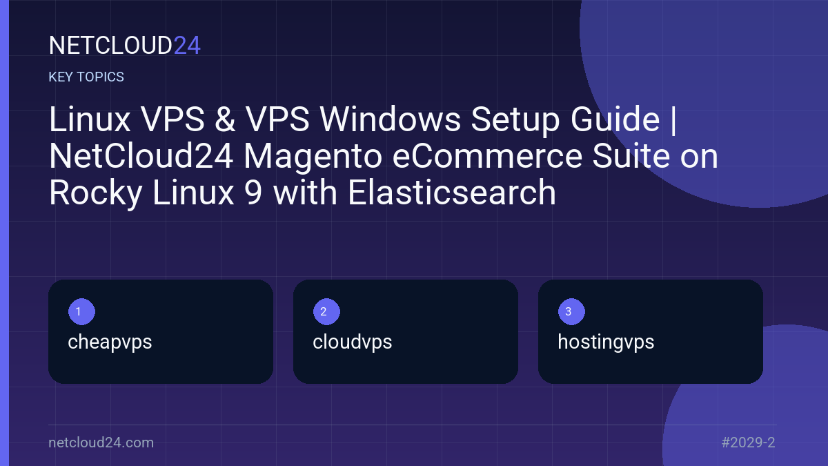 Key topics covered in Linux VPS & VPS Windows Setup Guide | NetCloud24 Magento eCommerce Suite on Rocky Linux 9 with Elasticsearch