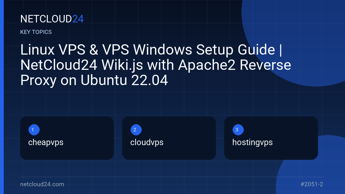 Key topics covered in Linux VPS & VPS Windows Setup Guide | NetCloud24 Wiki.js with Apache2 Reverse Proxy on Ubuntu 22.04
