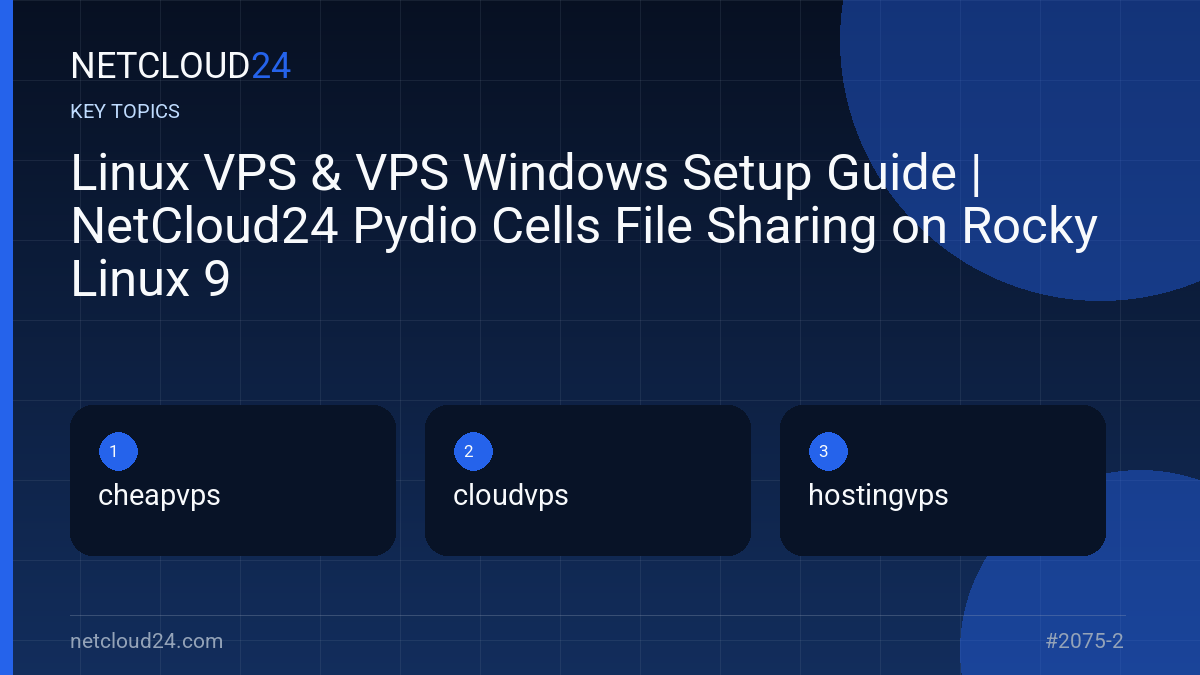 Key topics covered in Linux VPS & VPS Windows Setup Guide | NetCloud24 Pydio Cells File Sharing on Rocky Linux 9