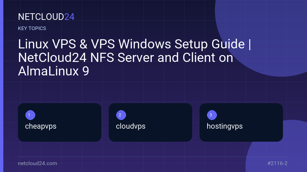Key topics covered in Linux VPS & VPS Windows Setup Guide | NetCloud24 NFS Server and Client on AlmaLinux 9