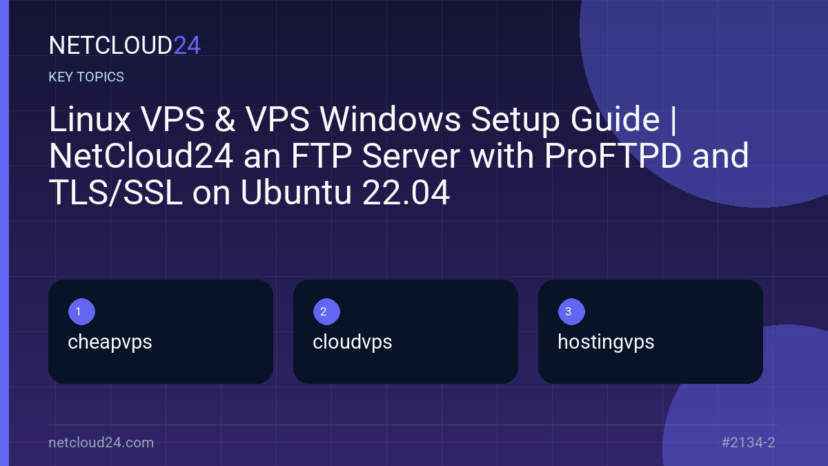 Key topics covered in Linux VPS & VPS Windows Setup Guide | NetCloud24 an FTP Server with ProFTPD and TLS/SSL on Ubuntu 22.04