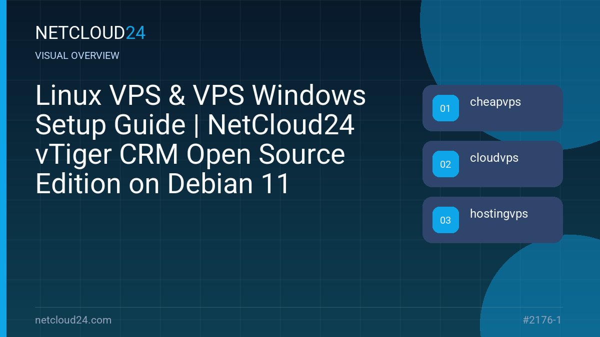 Visual overview of Linux VPS & VPS Windows Setup Guide | NetCloud24 vTiger CRM Open Source Edition on Debian 11