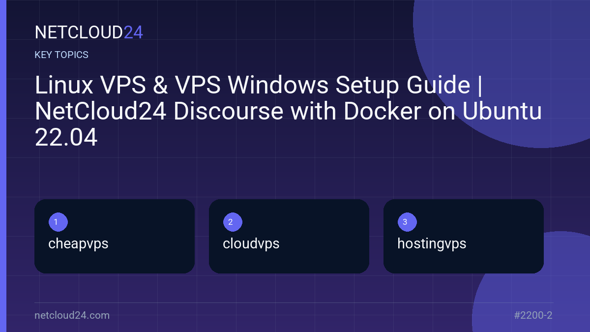 Key topics covered in Linux VPS & VPS Windows Setup Guide | NetCloud24 Discourse with Docker on Ubuntu 22.04