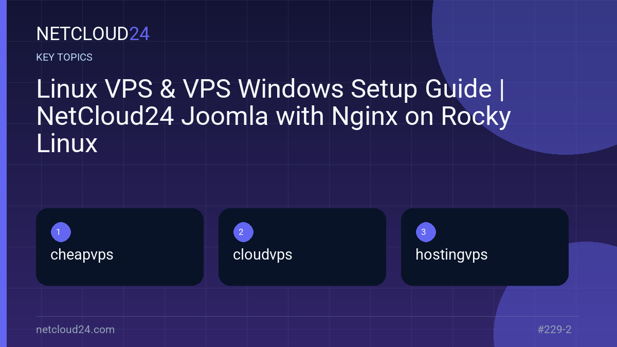 Key topics covered in Linux VPS & VPS Windows Setup Guide | NetCloud24 Joomla with Nginx on Rocky Linux