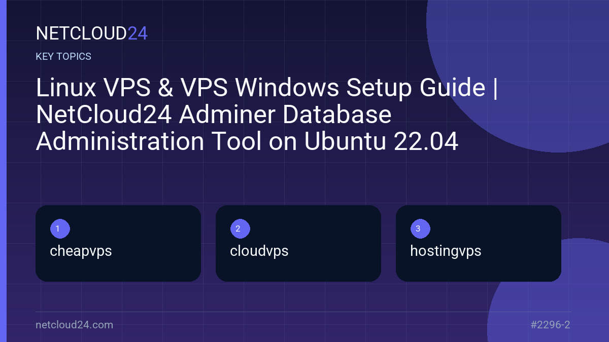 Key topics covered in Linux VPS & VPS Windows Setup Guide | NetCloud24 Adminer Database Administration Tool on Ubuntu 22.04