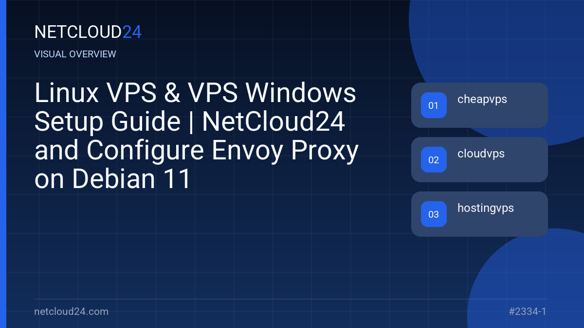 Visual overview of Linux VPS & VPS Windows Setup Guide | NetCloud24 and Configure Envoy Proxy on Debian 11