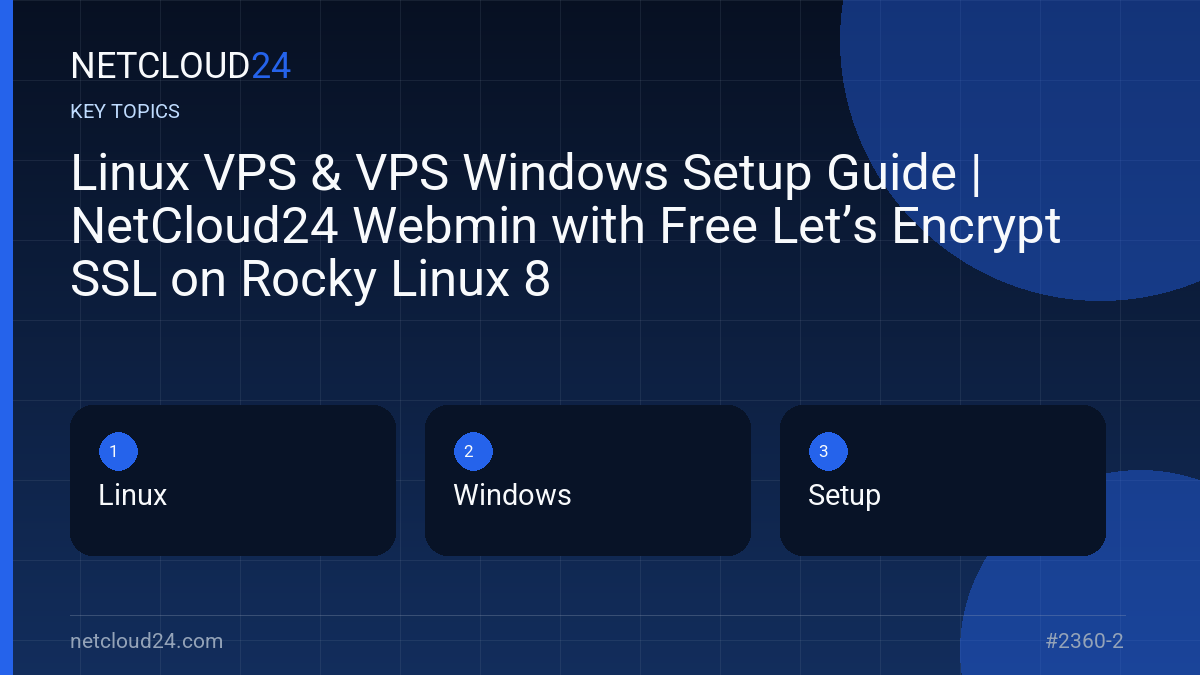 Key topics covered in Linux VPS & VPS Windows Setup Guide | NetCloud24 Webmin with Free Let’s Encrypt SSL on Rocky Linux 8