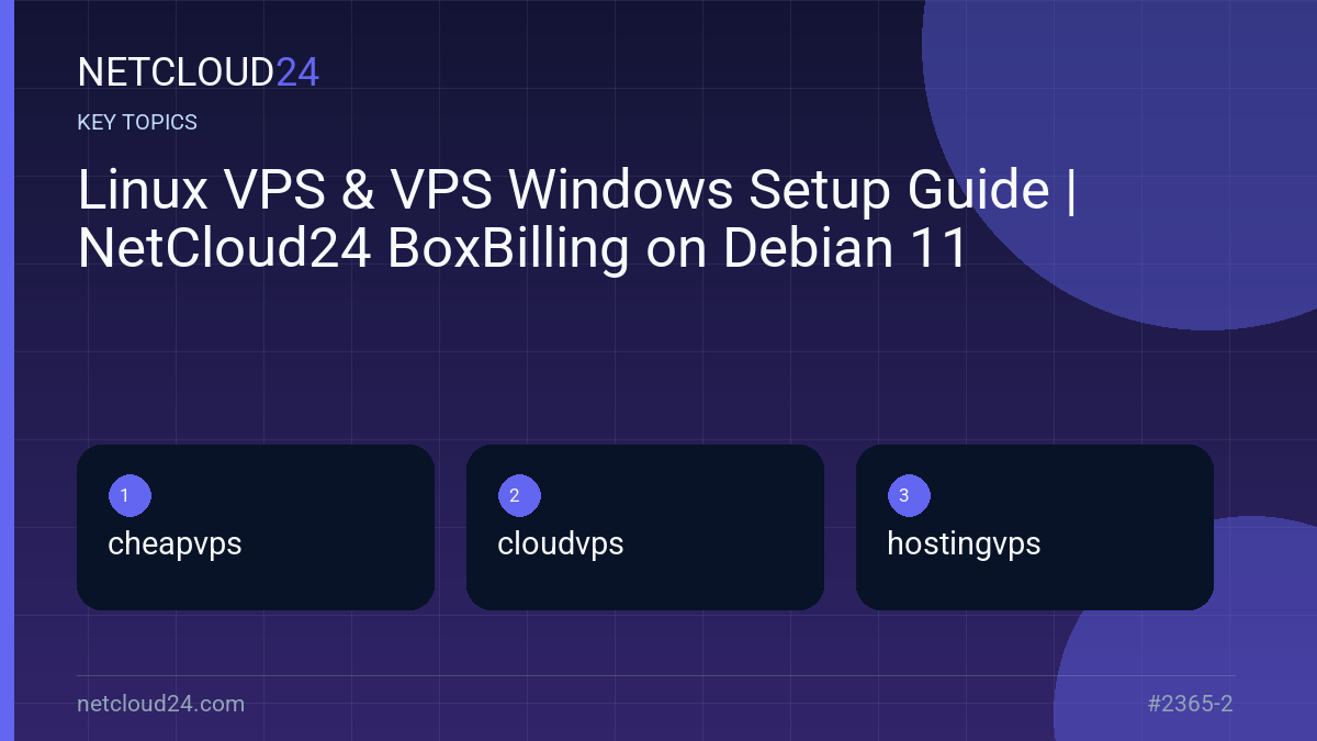 Key topics covered in Linux VPS & VPS Windows Setup Guide | NetCloud24 BoxBilling on Debian 11