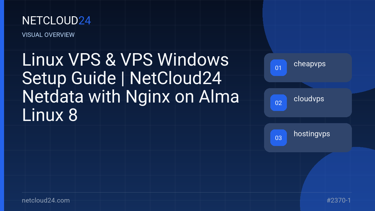 Visual overview of Linux VPS & VPS Windows Setup Guide | NetCloud24 Netdata with Nginx on Alma Linux 8