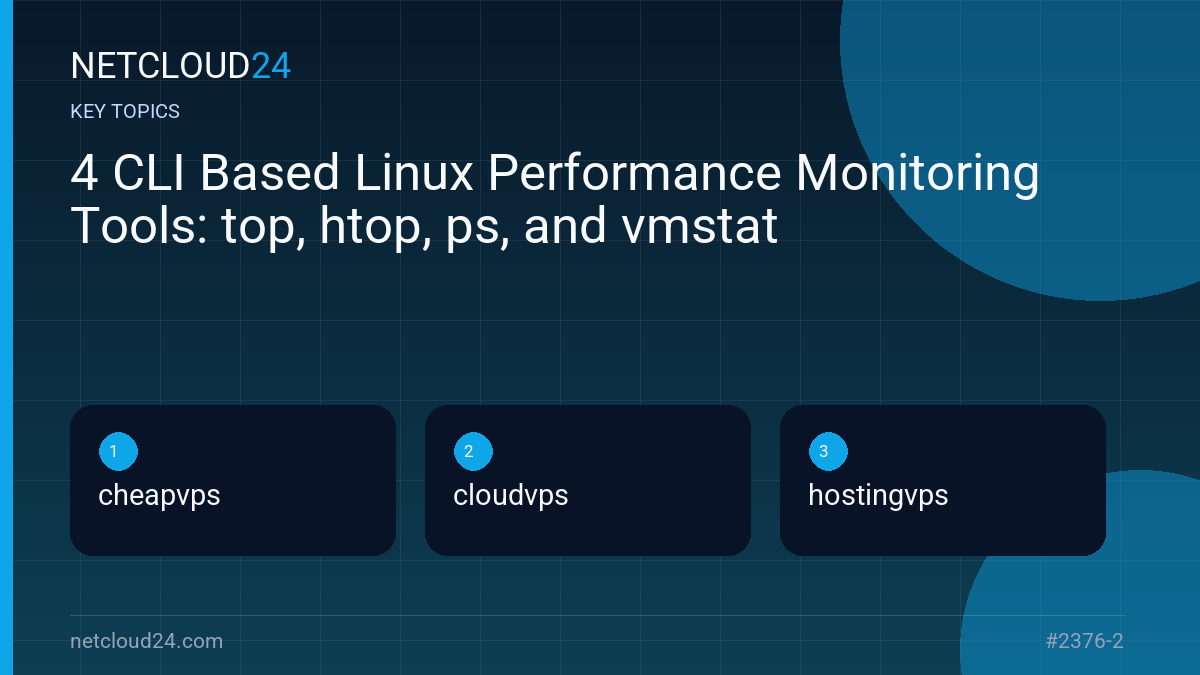 Key topics covered in 4 CLI Based Linux Performance Monitoring Tools: top, htop, ps, and vmstat