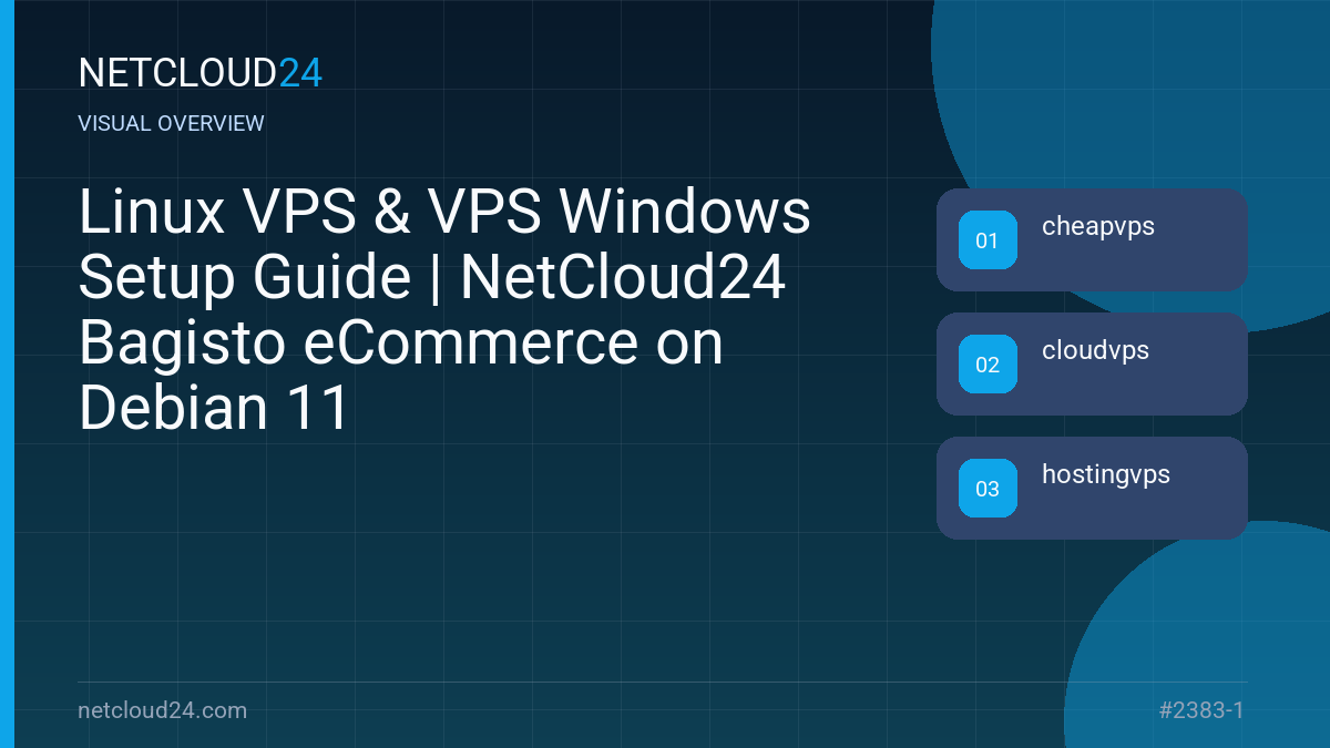 Visual overview of Linux VPS & VPS Windows Setup Guide | NetCloud24 Bagisto eCommerce on Debian 11