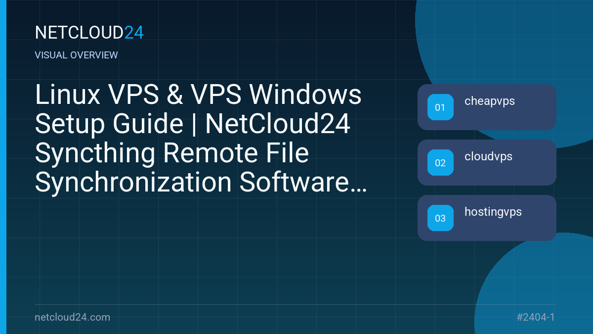 Visual overview of Linux VPS & VPS Windows Setup Guide | NetCloud24 Syncthing Remote File Synchronization Software on Debian 11