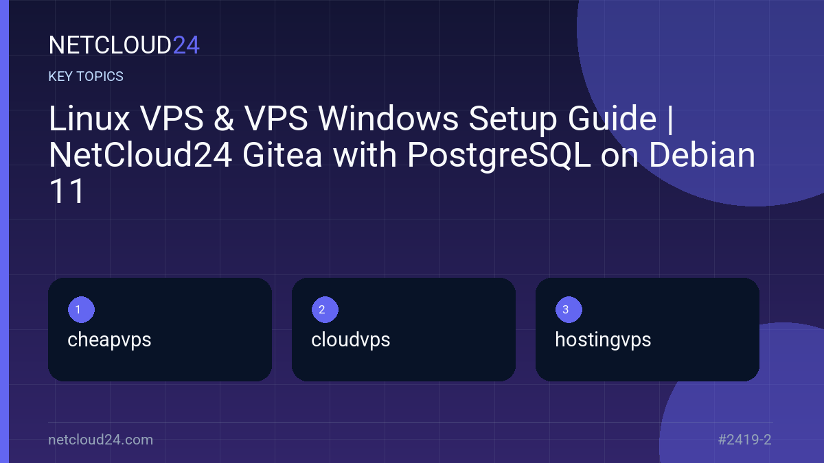 Key topics covered in Linux VPS & VPS Windows Setup Guide | NetCloud24 Gitea with PostgreSQL on Debian 11