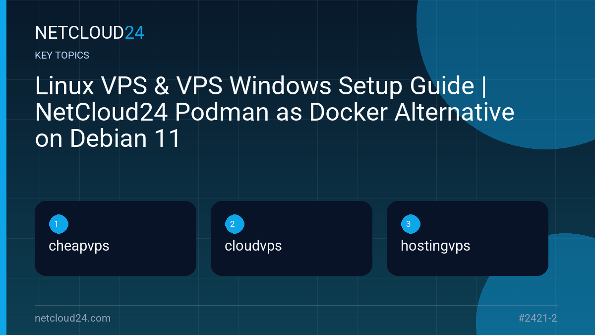 Key topics covered in Linux VPS & VPS Windows Setup Guide | NetCloud24 Podman as Docker Alternative on Debian 11