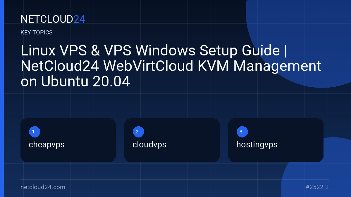 Key topics covered in Linux VPS & VPS Windows Setup Guide | NetCloud24 WebVirtCloud KVM Management on Ubuntu 20.04
