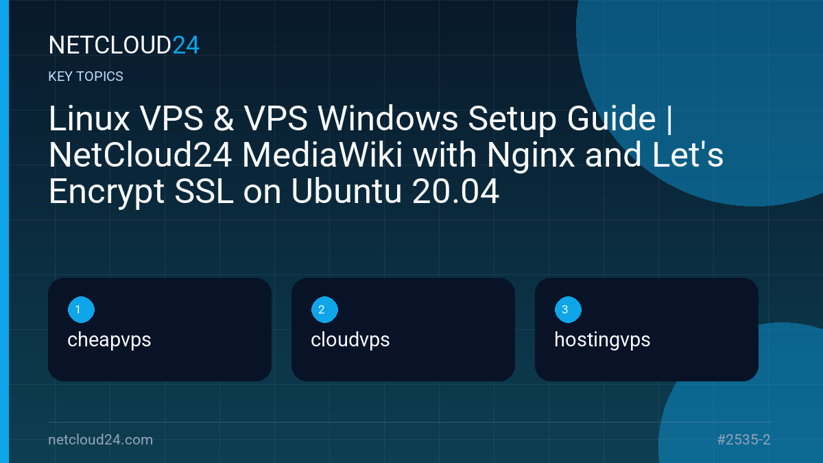 Key topics covered in Linux VPS & VPS Windows Setup Guide | NetCloud24 MediaWiki with Nginx and Let's Encrypt SSL on Ubuntu 20.04