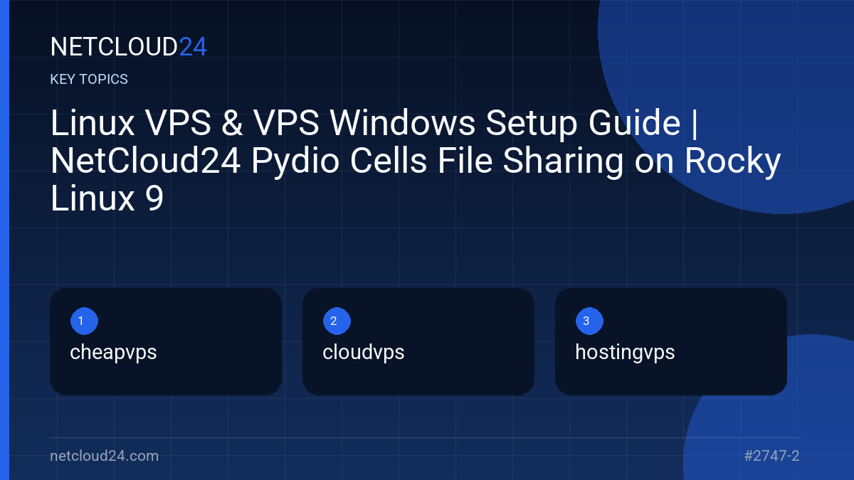 Key topics covered in Linux VPS & VPS Windows Setup Guide | NetCloud24 Pydio Cells File Sharing on Rocky Linux 9