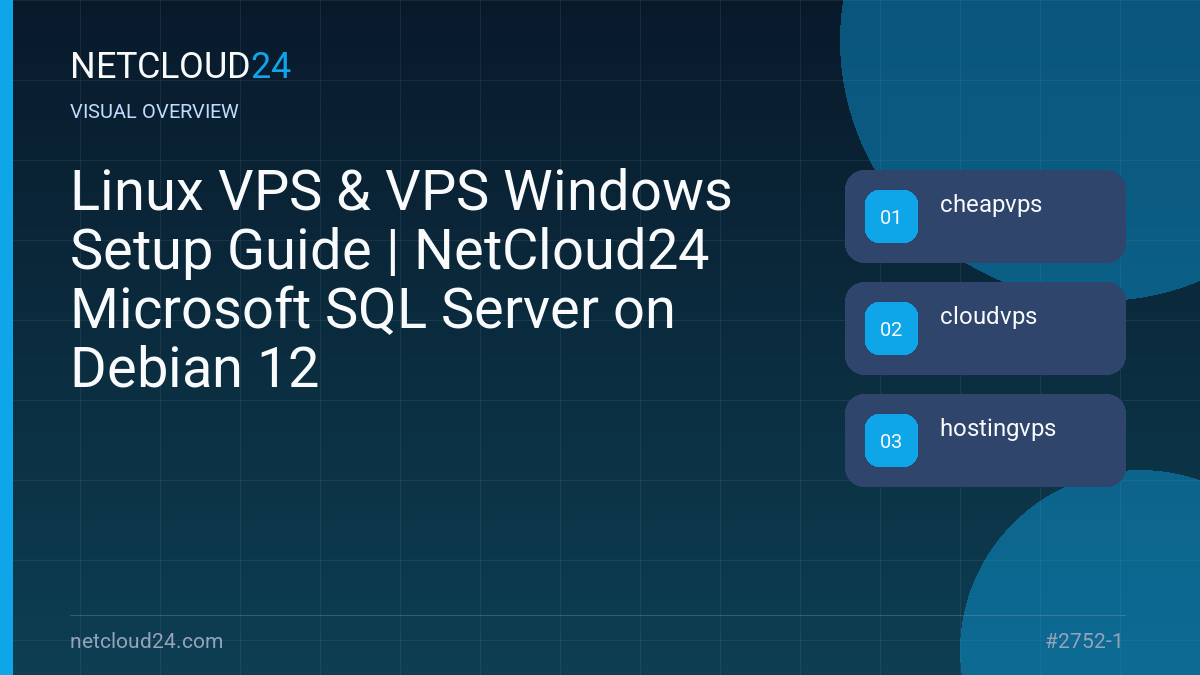 Visual overview of Linux VPS & VPS Windows Setup Guide | NetCloud24 Microsoft SQL Server on Debian 12