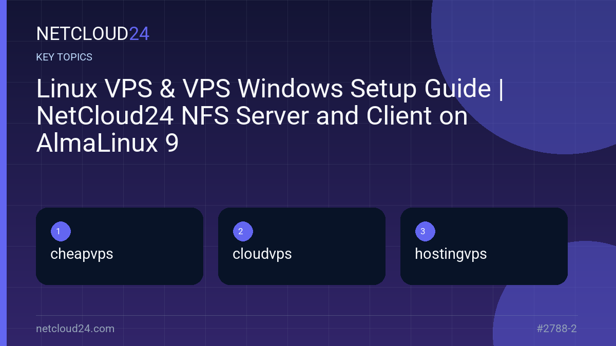 Key topics covered in Linux VPS & VPS Windows Setup Guide | NetCloud24 NFS Server and Client on AlmaLinux 9
