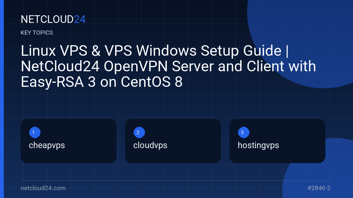 Key topics covered in Linux VPS & VPS Windows Setup Guide | NetCloud24 OpenVPN Server and Client with Easy-RSA 3 on CentOS 8