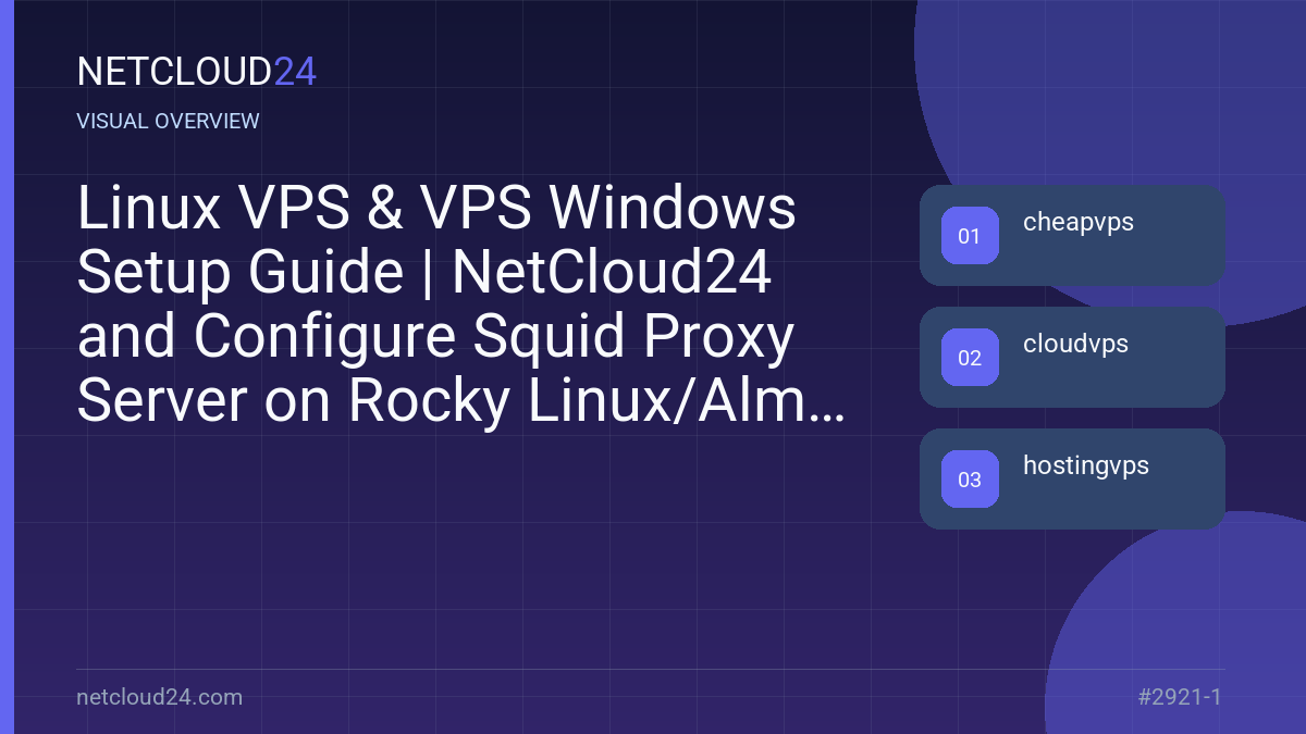 Visual overview of Linux VPS & VPS Windows Setup Guide | NetCloud24 and Configure Squid Proxy Server on Rocky Linux/Alma Linux 9