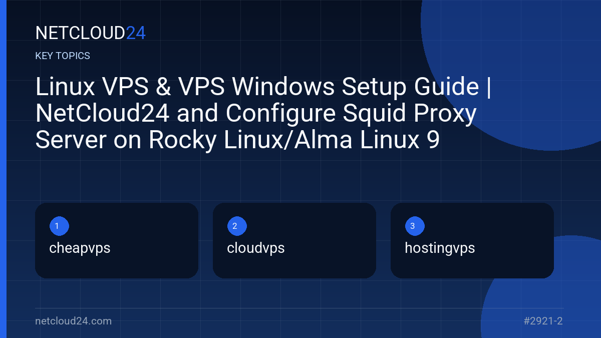 Key topics covered in Linux VPS & VPS Windows Setup Guide | NetCloud24 and Configure Squid Proxy Server on Rocky Linux/Alma Linux 9