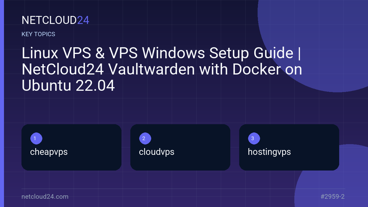 Key topics covered in Linux VPS & VPS Windows Setup Guide | NetCloud24 Vaultwarden with Docker on Ubuntu 22.04