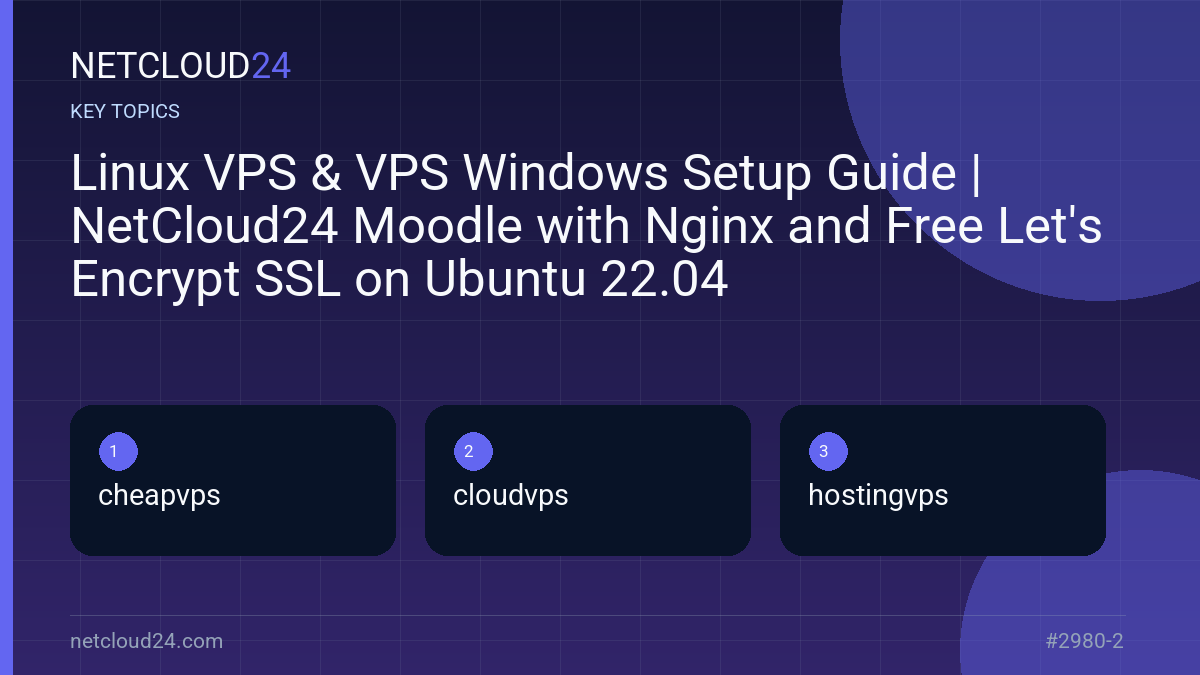 Key topics covered in Linux VPS & VPS Windows Setup Guide | NetCloud24 Moodle with Nginx and Free Let's Encrypt SSL on Ubuntu 22.04