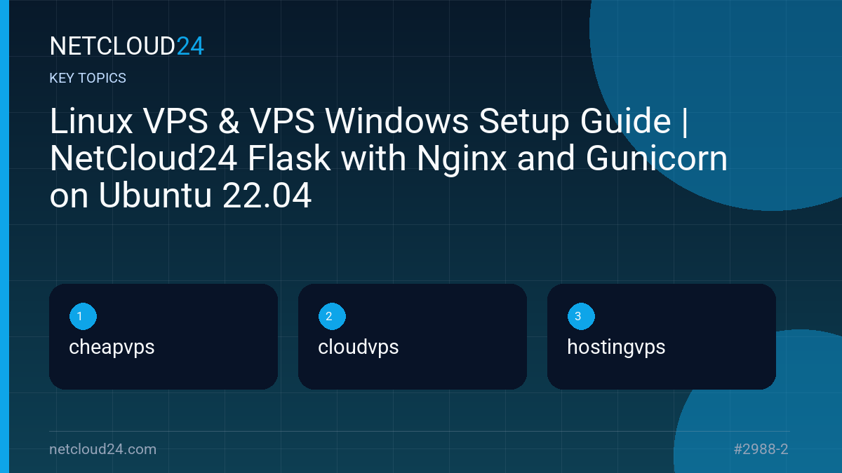 Key topics covered in Linux VPS & VPS Windows Setup Guide | NetCloud24 Flask with Nginx and Gunicorn on Ubuntu 22.04