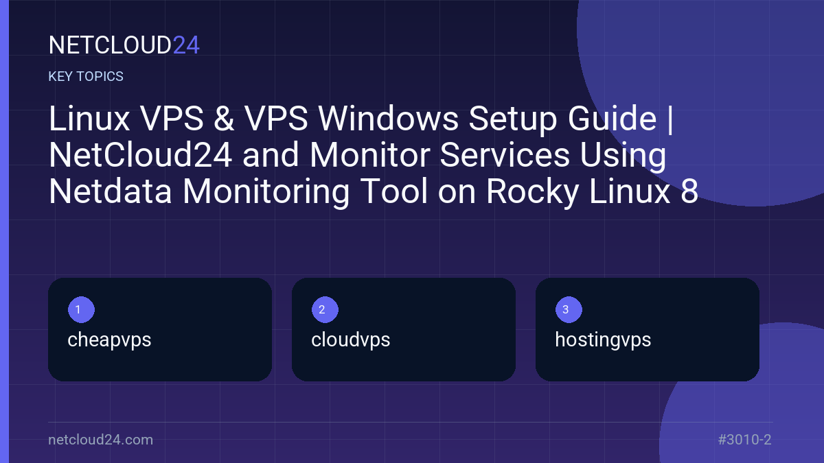 Key topics covered in Linux VPS & VPS Windows Setup Guide | NetCloud24 and Monitor Services Using Netdata Monitoring Tool on Rocky Linux 8