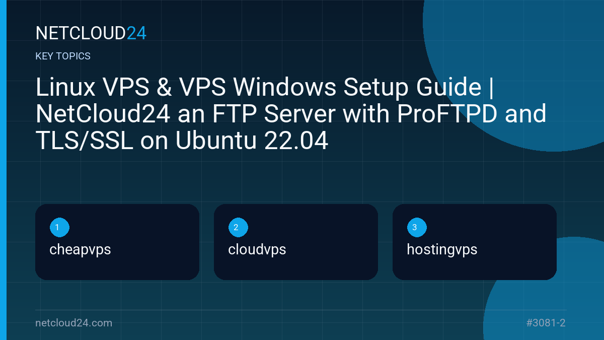 Key topics covered in Linux VPS & VPS Windows Setup Guide | NetCloud24 an FTP Server with ProFTPD and TLS/SSL on Ubuntu 22.04