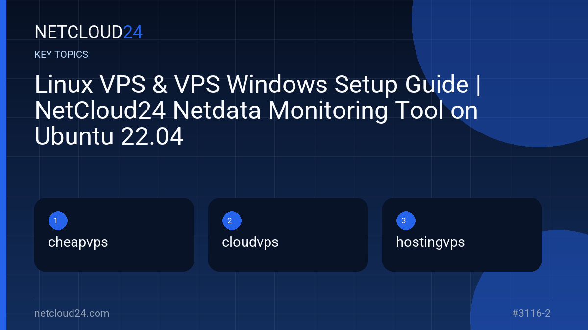Key topics covered in Linux VPS & VPS Windows Setup Guide | NetCloud24 Netdata Monitoring Tool on Ubuntu 22.04