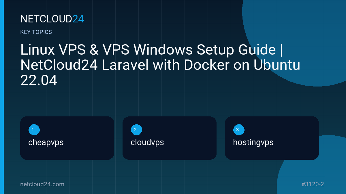 Key topics covered in Linux VPS & VPS Windows Setup Guide | NetCloud24 Laravel with Docker on Ubuntu 22.04