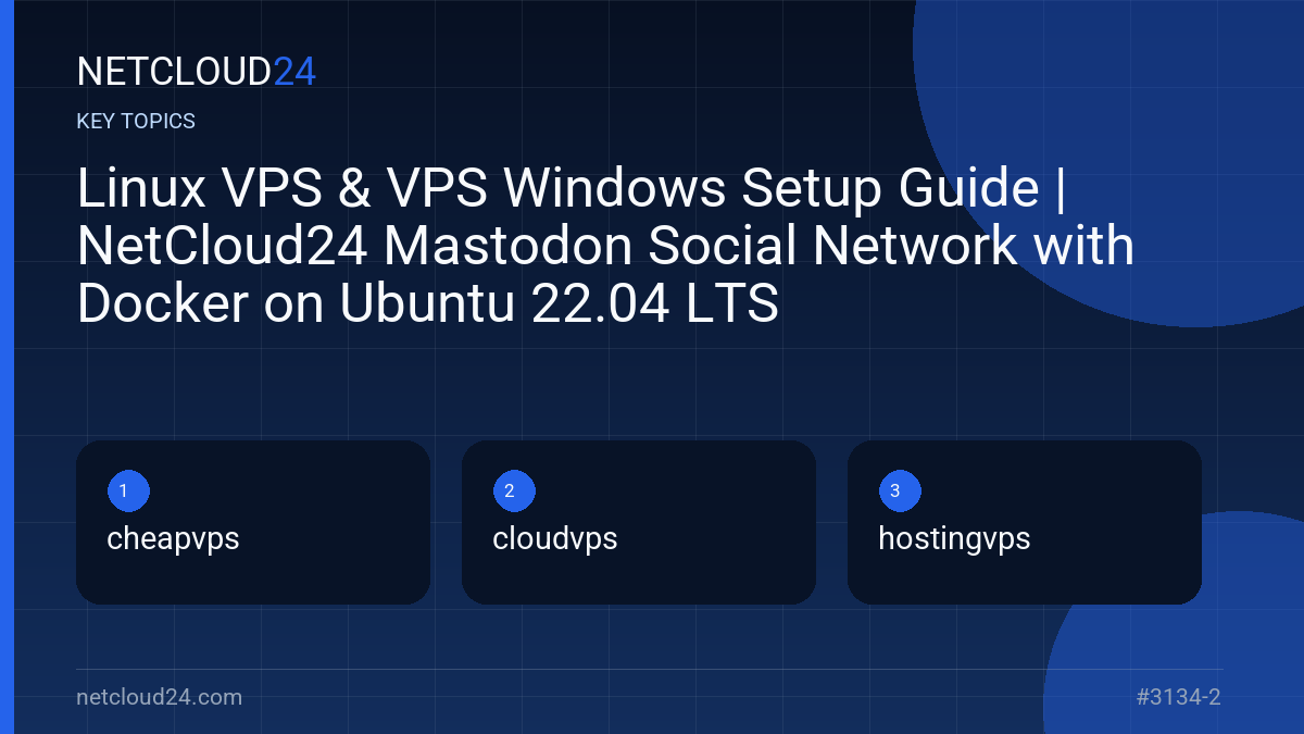 Key topics covered in Linux VPS & VPS Windows Setup Guide | NetCloud24 Mastodon Social Network with Docker on Ubuntu 22.04 LTS