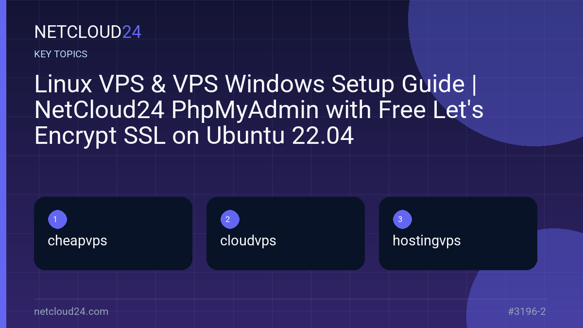 Key topics covered in Linux VPS & VPS Windows Setup Guide | NetCloud24 PhpMyAdmin with Free Let's Encrypt SSL on Ubuntu 22.04