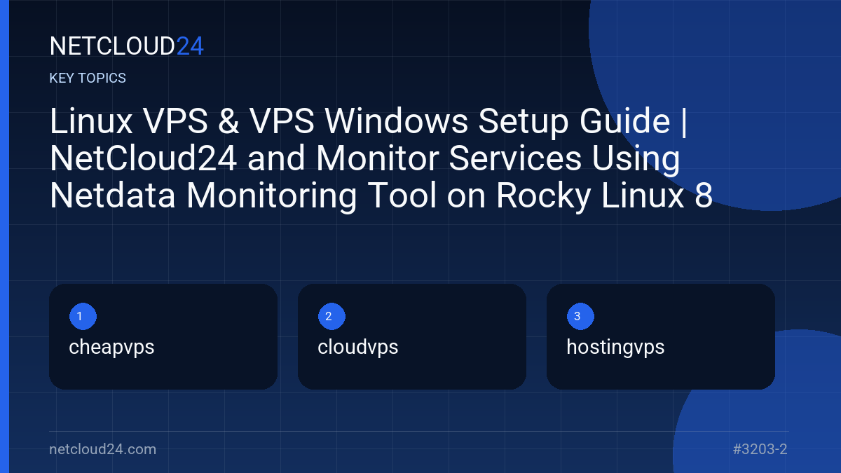 Key topics covered in Linux VPS & VPS Windows Setup Guide | NetCloud24 and Monitor Services Using Netdata Monitoring Tool on Rocky Linux 8